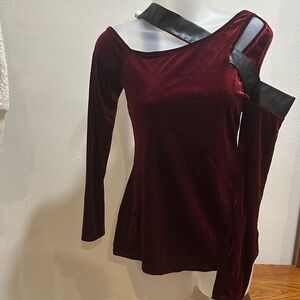 Velvet Asymmetrical Burgundy Top with Black Strap
